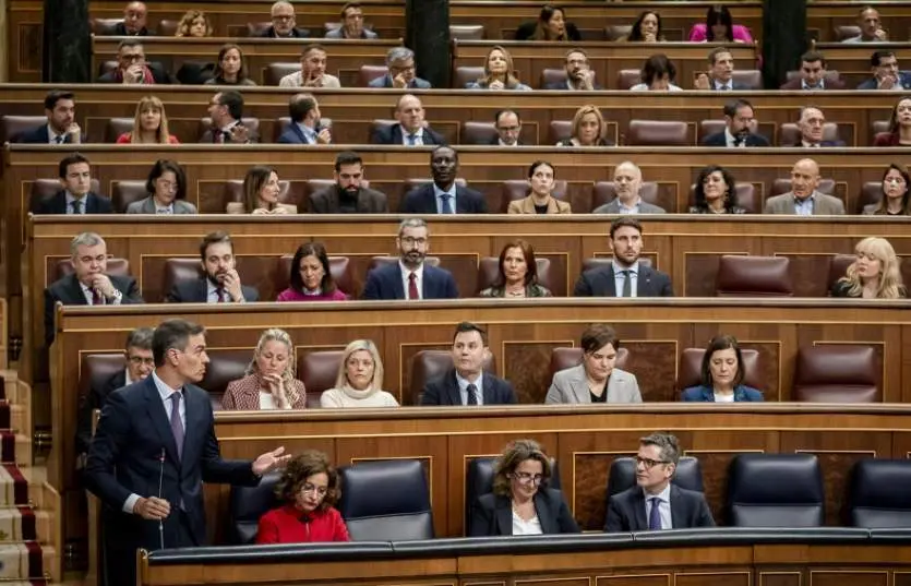  El presidente del Gobierno, Pedro S&aacute;nchez, interviene durante la sesi&oacute;n plenaria en el Congreso de los Diputados, a 21 de febrero de 2024, en Madrid (Espa&ntilde;a) 