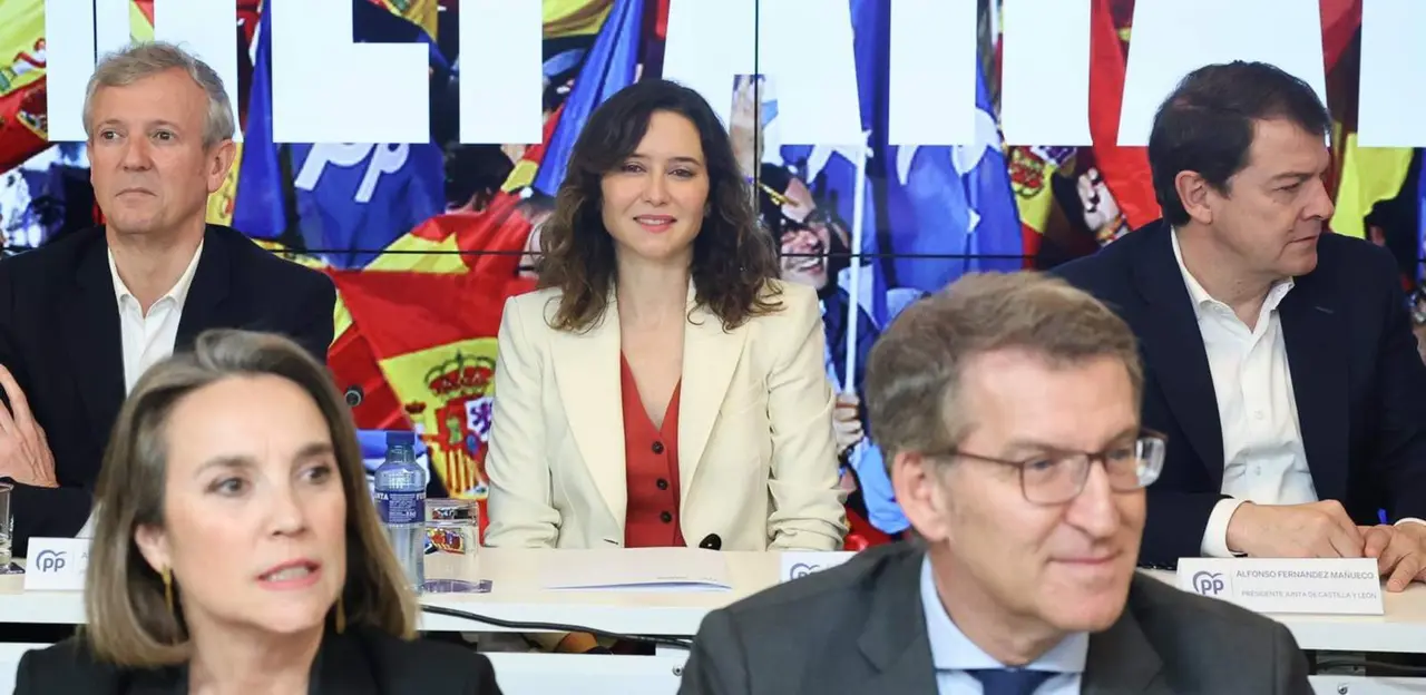  La presidenta de la Comunidad de Madrid, Isabel D&iacute;az Ayuso (c); durante la reuni&oacute;n de la Junta Directiva Nacional del PP, en la sede del PP en la calle G&eacute;nova, a 2 de abril de 2024, en Madrid (Espa&ntilde;a). Durante el encuentro, se hace balance de sus dos a&ntilde;os - Marta Fern&aacute;ndez Jara - Europa Press 