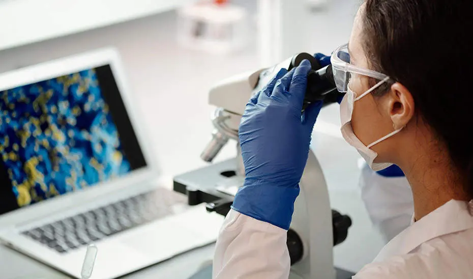  Una investigadora comprueba distintas muestras en un laboratorio. 