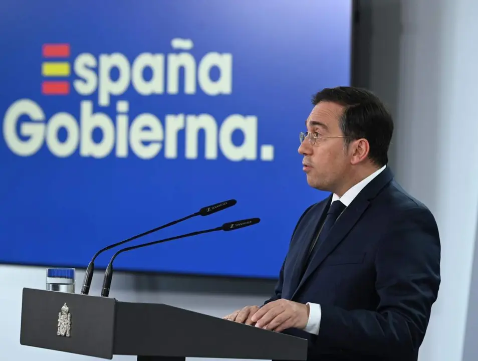  El ministro de Asuntos Exteriores, Uni&oacute;n Europea y Cooperaci&oacute;n, Jos&eacute; Manuel Albares, durante una comparecencia institucional, en el Complejo de la Moncloa, a 19 de mayo de 2024, en Madrid (Espa&ntilde;a). - Moncloa 