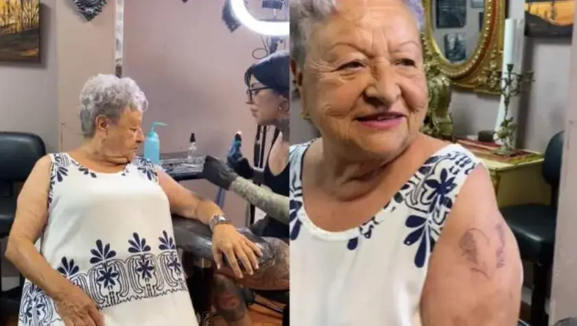  La abuela de 83 a&ntilde;os haci&eacute;ndose y luciendo su primer tatuaje 