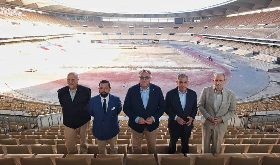  El consejero de Turismo, Cultura y Deporte, durante su visita a la primera fase de las obras de remodelaci&oacute;n del Estadio de la Cartuja de Sevilla 