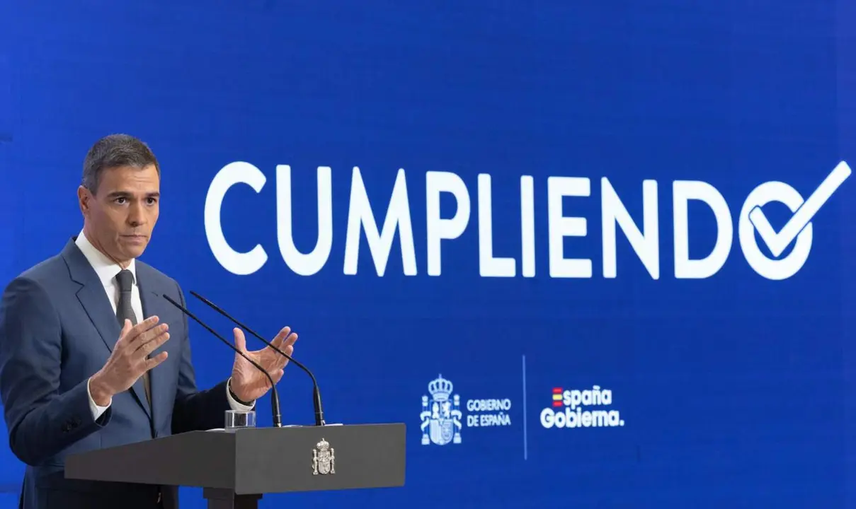  El presidente del Gobierno, Pedro S&aacute;nchez, comparece para hacer balance del curso pol&iacute;tico, en el Complejo de la Moncloa. - Eduardo Parra - Europa Press 