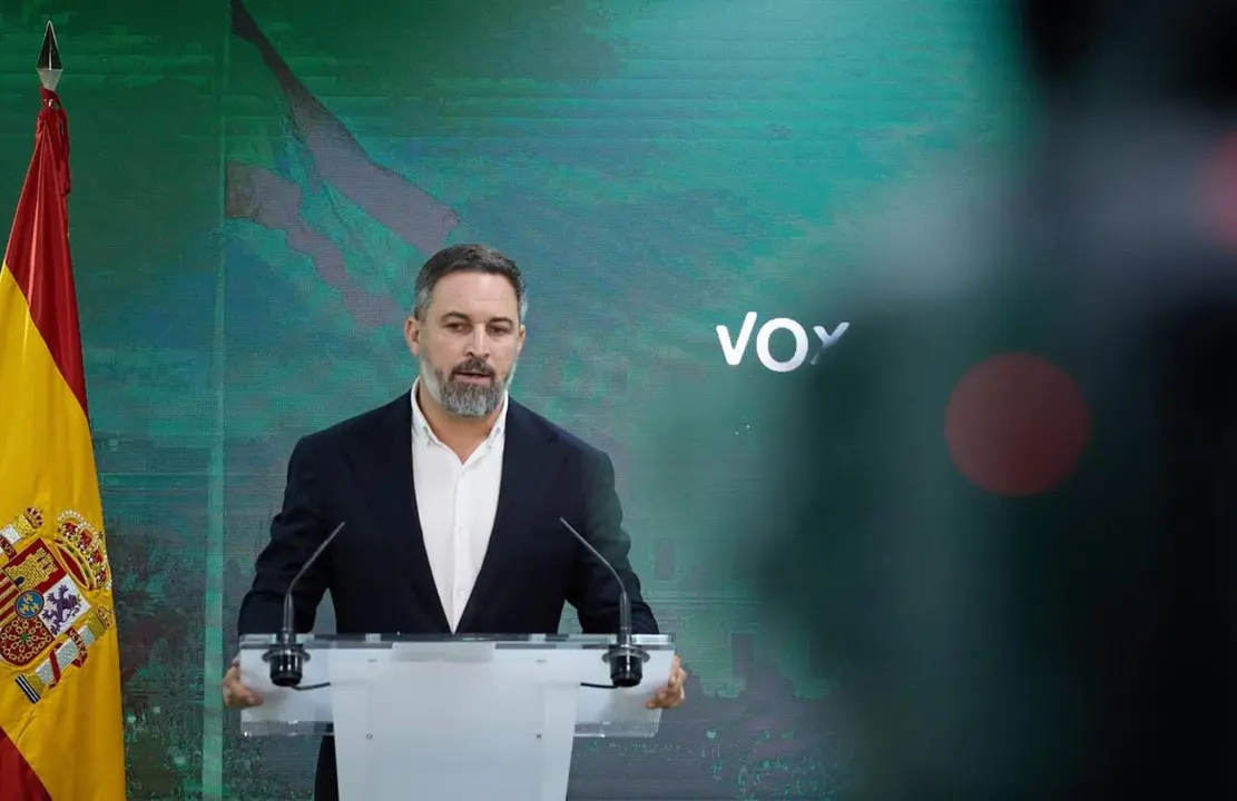  Archivo - El presidente de Vox, Santiago Abascal, ofrece una rueda de prensa tras la reuni&oacute;n del Comit&eacute; de Acci&oacute;n Pol&iacute;tica de Vox, en la sede Nacional de Vox, a 13 de noviembre de 2023, en Madrid (Espa&ntilde;a). Durante la rueda de prensa, Abascal ha afirmado q - Jes&uacute;s Hell&iacute;n - Europa Press - Archivo 
