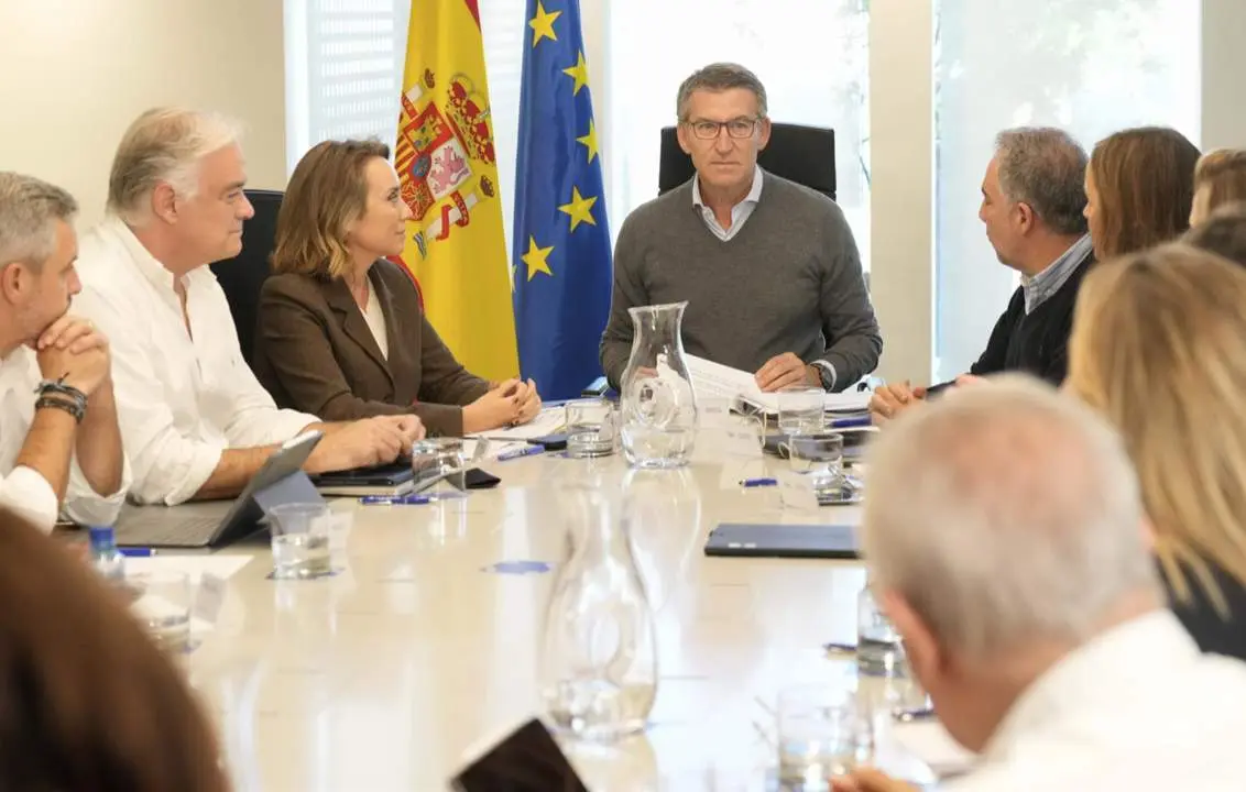  El l&iacute;der del PP, Alberto N&uacute;&ntilde;ez Feij&oacute;o, con sus vicesecretarios y portavoces en una reuni&oacute;n del comit&eacute; de direcci&oacute;n del PP. - PARTIDO POPULAR |&nbsp;EP 
