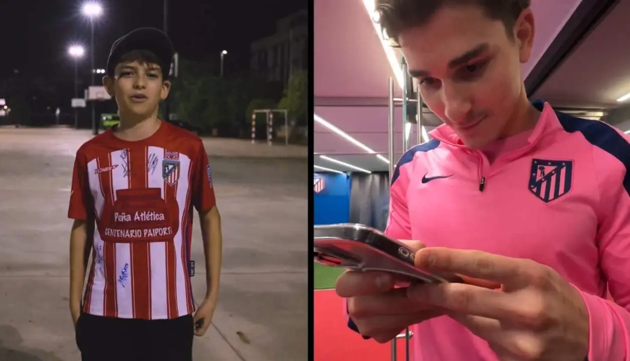  El joven atl&eacute;tico de Paiporta y Juli&aacute;n &Aacute;lvarez viendo su mensaje 