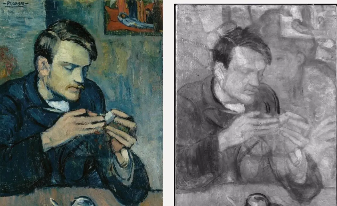  A la izquierda el cuadro original del Retrato de Mateu Fern&aacute;ndez de Soto (1901); a la derecha la imagen infrarroja del mismo. - COURTAULD INSTITUTE OF ART 