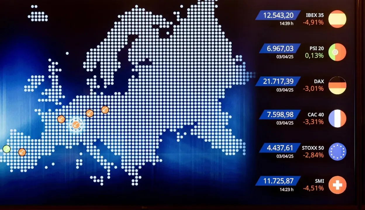  Un panel del Ibex 35 en el Palacio de la Bolsa de Madrid, a 4 de abril de 2025, en Madrid (Espa&ntilde;a) - Eduardo Parra - Europa Press 