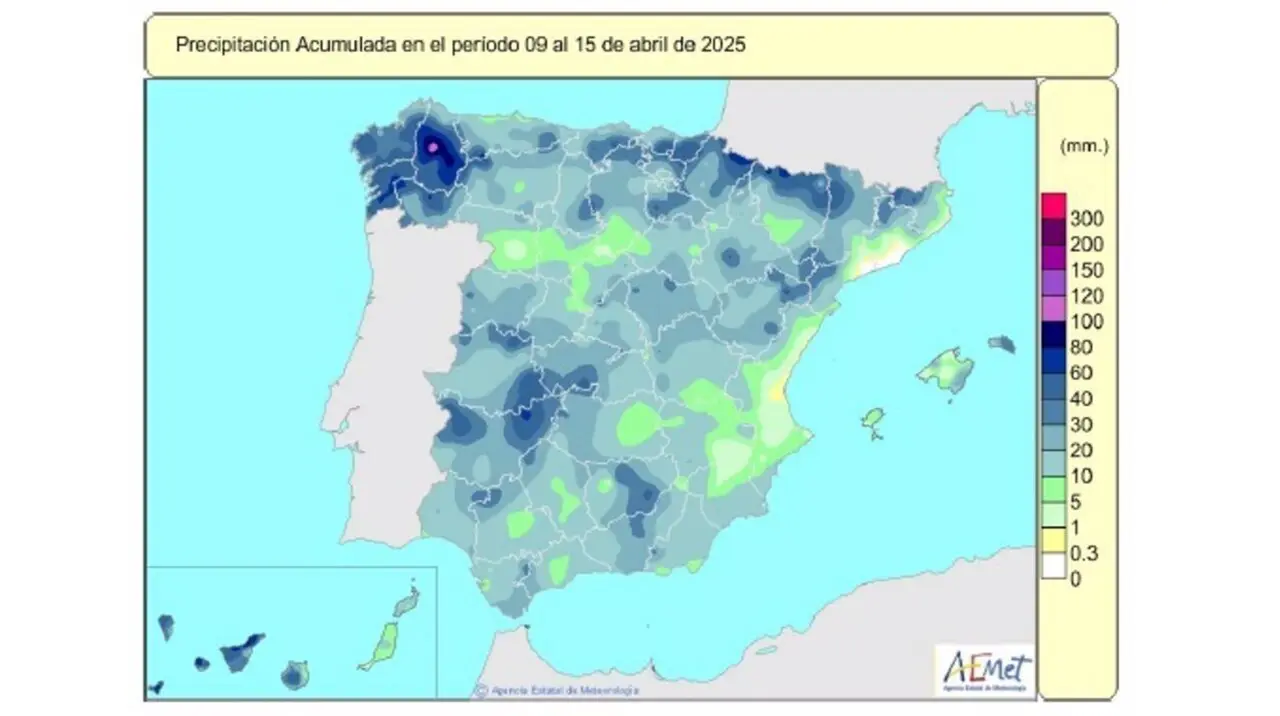  Las lluvias acumuladas para este a&ntilde;o hidrol&oacute;gico ascienden a 521 l/m2, un 20% por encima de lo normal. - AEMET 
