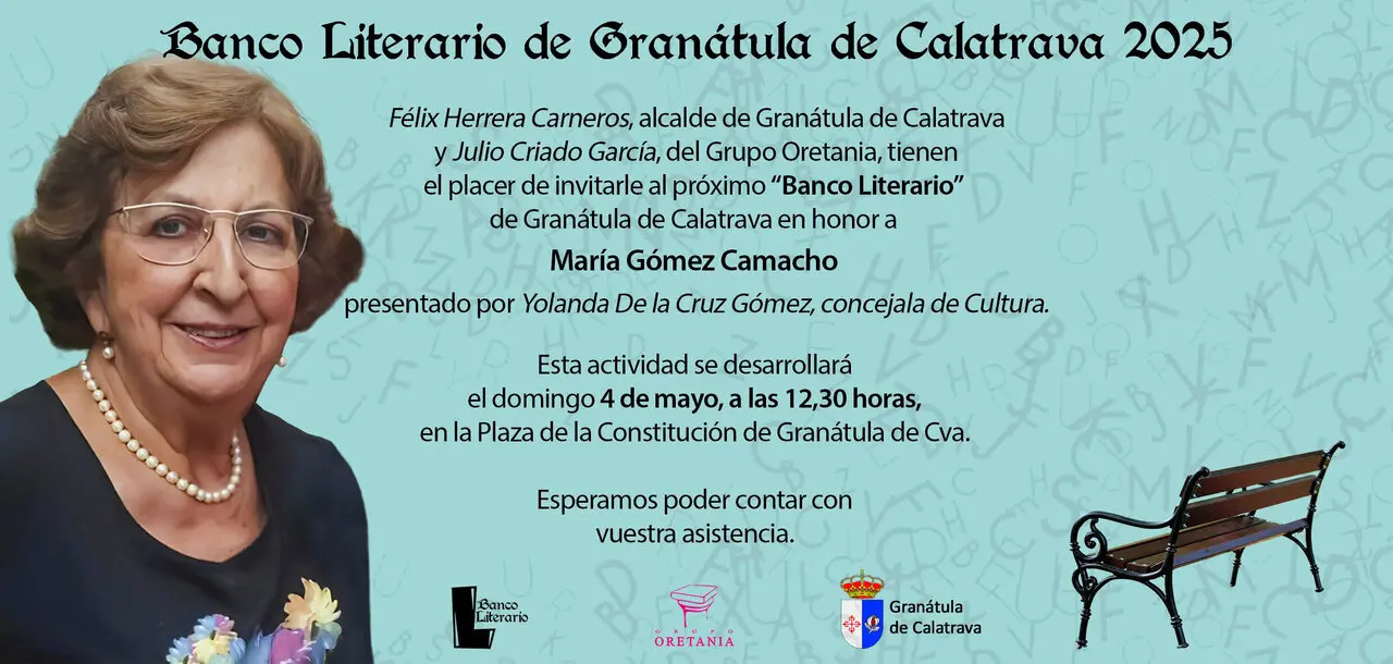 Invitación al Banco Literario 2025 de Granátula de Calatrava en honor de María Gómez Camacho | NP Grupo Oretania 