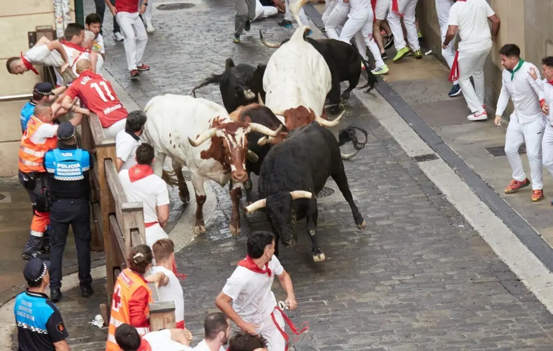 Primer encierro de los Sanfermines de 2025, con toros de Fuente Ymbro, que han dejado seis trasladados por diversos traumatismos, sin heridos por asta.<br>- EDUARDO SANZ-EUROPA PRESS 
