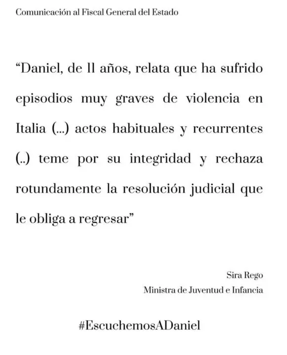  Comunicaci&oacute;n de la ministra Sira Rego al Fiscal General del Estado<br>- MINISTERIO JUVENTUD E INFANCIA 