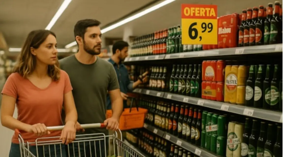  Una pareja en el pasillo de las cervezas 