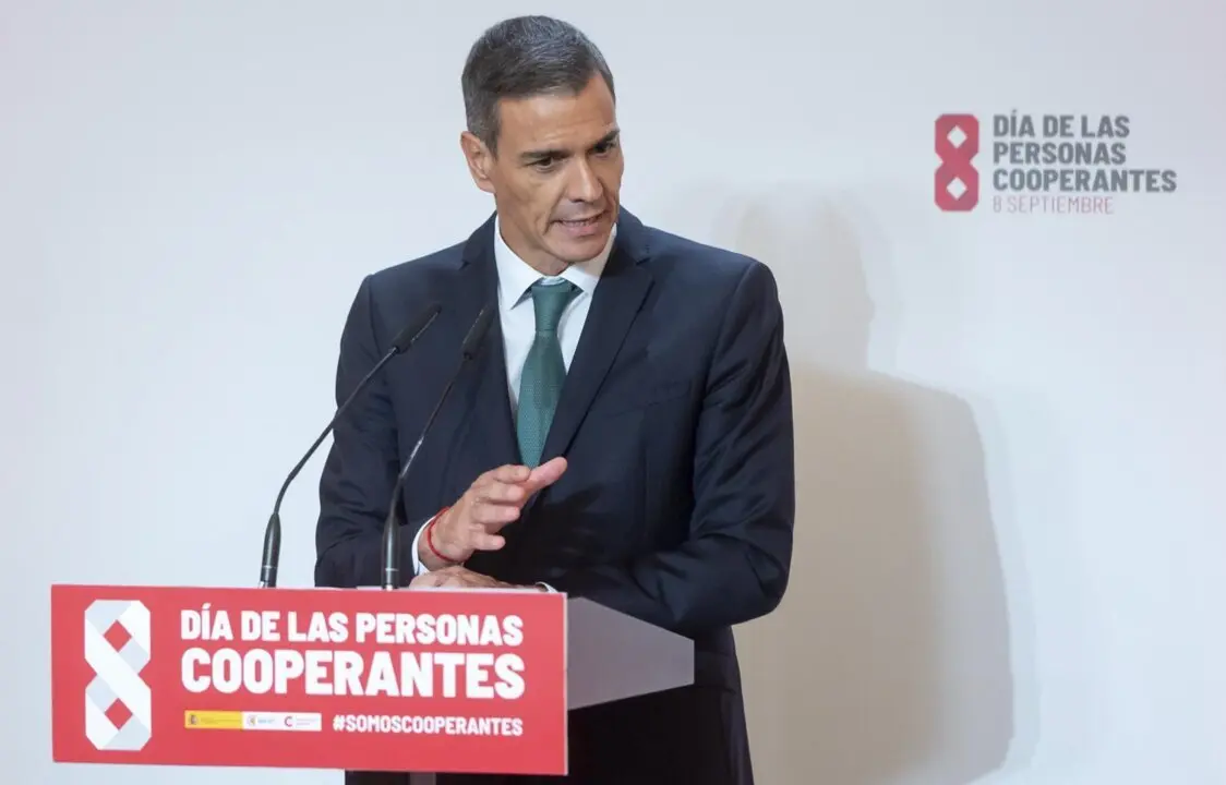  El presidente del Gobierno, Pedro S&aacute;nchez, interviene durante el acto de la Agencia Espa&ntilde;ola de Cooperaci&oacute;n Internacional con motivo del D&iacute;a de las personas cooperantes, a 8 de septiembre de 2025, en Madrid (Espa&ntilde;a).<br>- Alberto Ortega - Europa Press 