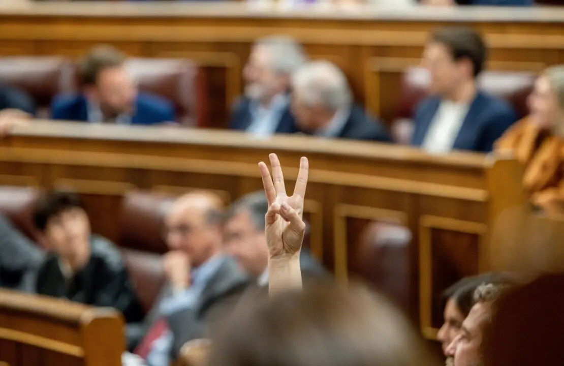  Archivo - Una persona indica la votaci&oacute;n a realizar por su partido durante una sesi&oacute;n plenaria<br>- Ricardo Rubio - Europa Press - Archivo 