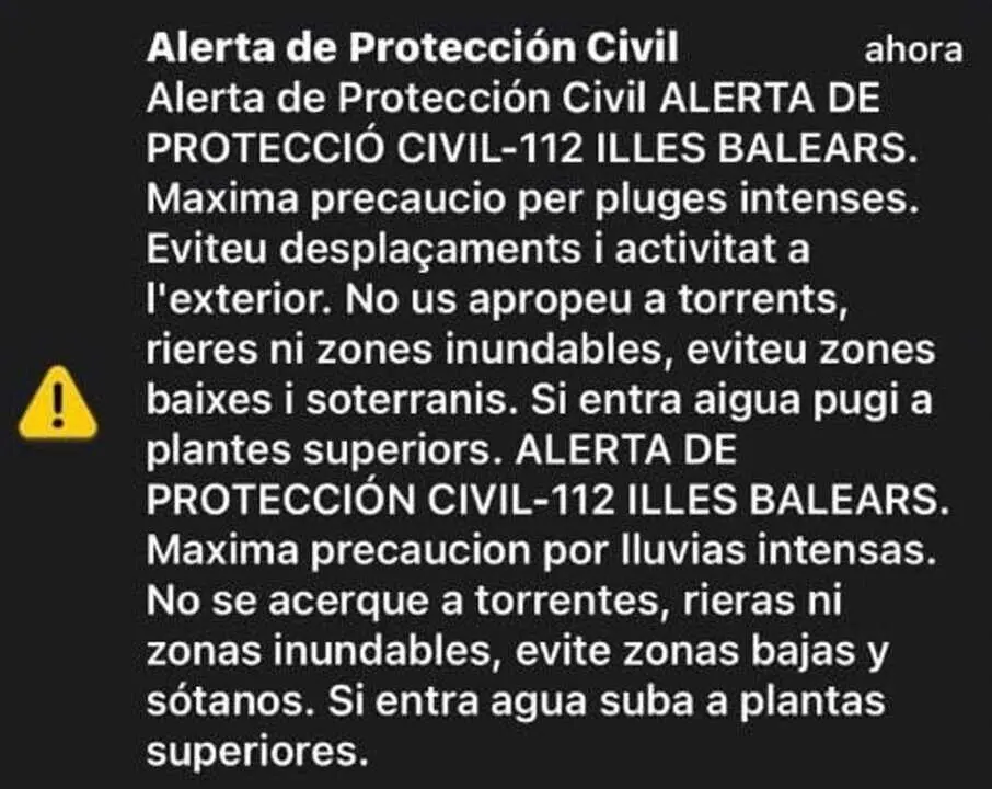  Emergencias env&iacute;a mensaje 'Es-Alert' a Ibiza y Formentera tras intensificarse las lluvias provocadas por la dana 