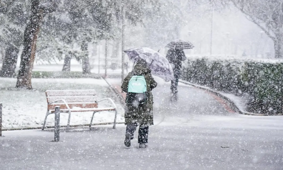 Archivo - Una mujer se refugia de la nieve con un paraguas en Vitoria-Gasteiz, a 18 de enero de 2023, en Vitoria-Gasteiz, &Aacute;lava, Pa&iacute;s Vasco (Espa&ntilde;a).
- I&ntilde;aki Berasaluce - Europa Press - Archivo