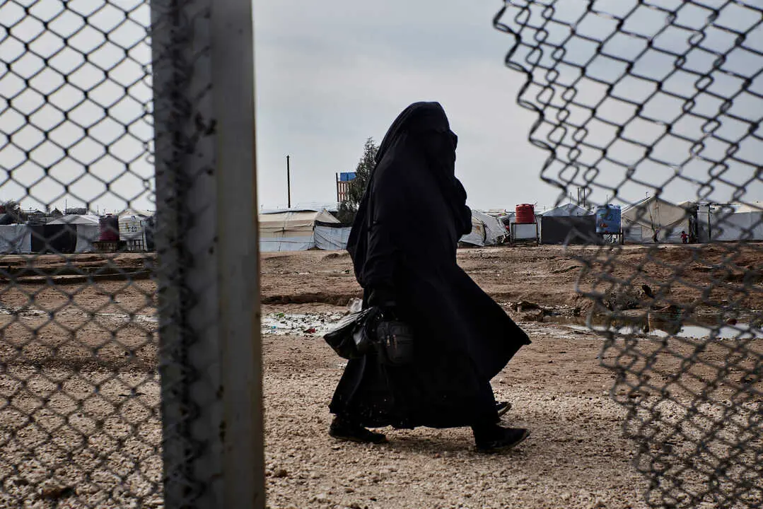 Al Hol, February 11, 2025 &ndash; Two women in the Iraqi-Syrian section of Al Hol camp, where the families of former ISIS members are detained.  -  11/02/2025  -  Syria / ? Al Hol ? - Antonin Burat / Le Pictorium