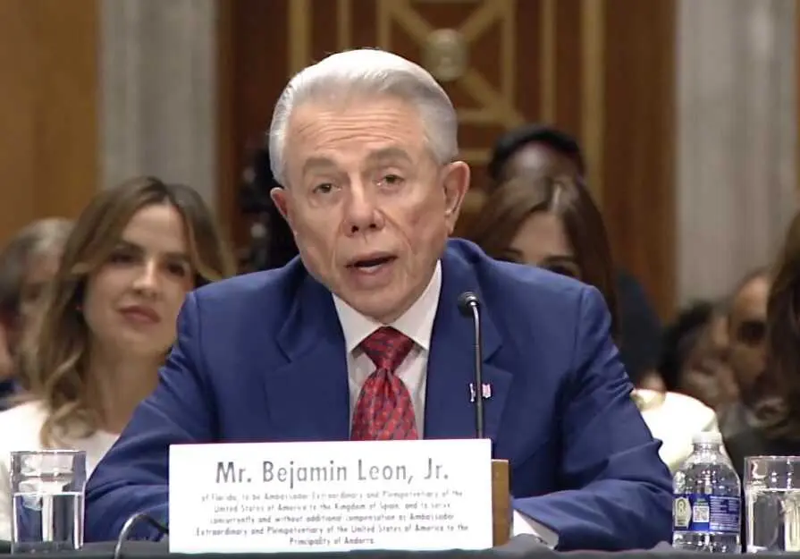 Archivo - El pr&oacute;ximo embajador de EEUU en Espa&ntilde;a, Benjamin Leon, durante una audiencia del Senado estadounidense
