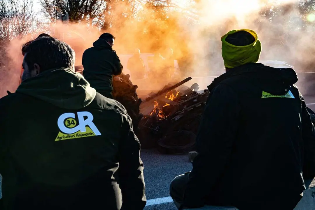 Varias personas cortan la carretera durante una protesta, a 8 de enero de 2026, en Pont&oacute;s, Girona, Catalunya (Espa&ntilde;a). 