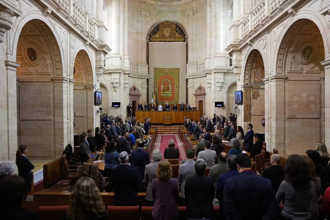 El Parlamento andaluz guarda un minuto de silencio por las v&iacute;ctimas del accidente de tren de Adamuz (C&oacute;rdoba).