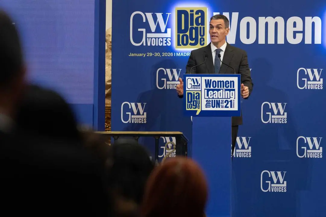 El presidente del Gobierno, Pedro S&aacute;nchez, interviene en el acto Mujeres liderando la ONU del siglo XXI, en la Real Academia de Bellas Artes de San Fernando, a 30 de enero de 2026, en Madrid (Espa&ntilde;a).