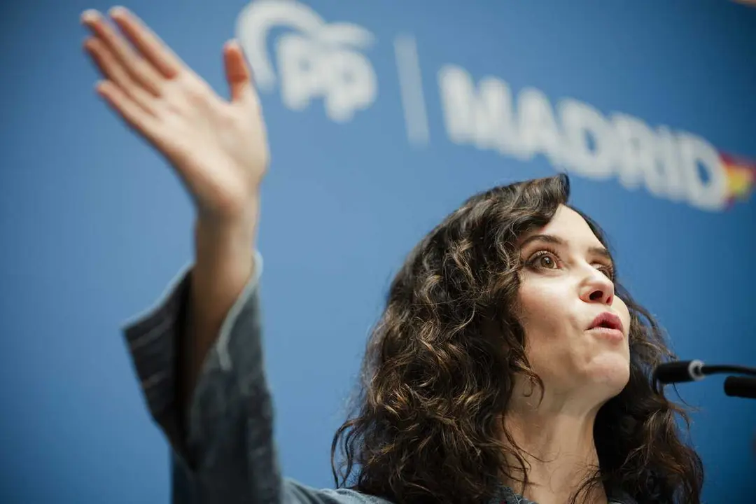 La presidenta de la Comunidad de Madrid y del Partido Popular de Madrid, Isabel D&iacute;az Ayuso, durante la clausura de la segunda sesi&oacute;n de la II Intermunicipal del PP de Madrid, en el Hotel Euroforum Palacio de Los Infantes