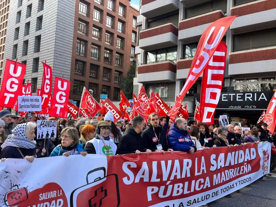 Cabecera de la manifestaci&oacute;n por la Sanidad P&uacute;blica en Madrid,