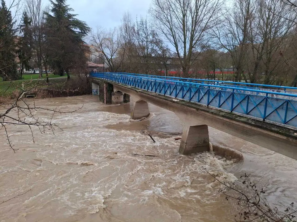 Crecida del r&iacute;o Arga a su paso por Pamplona.