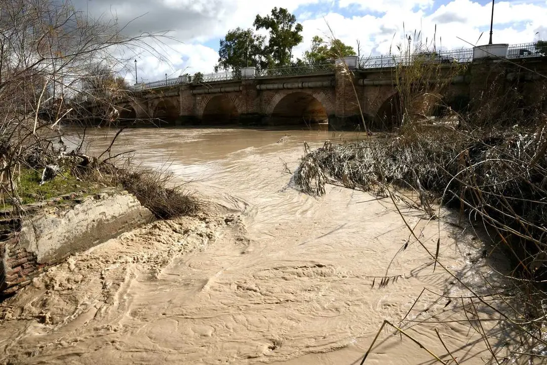 Vista general de la crecida del r&iacute;o Genil a su paso por la localidad de &Eacute;cija. Imagen de archivo. 