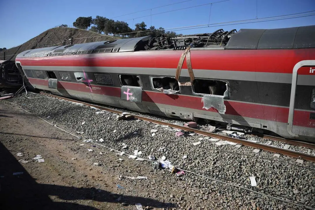 Uno de los vagones del tren de Iryo implicado en el accidente ferroviario en Adamuz (C&oacute;rdoba)