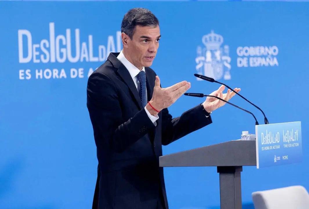 El presidente del Gobierno, Pedro S&aacute;nchez, durante la jornada &lsquo;Desigualdad: es hora de actuar&rsquo;, en la sede del Consejo Superior de Investigaciones Cient&iacute;ficas (CSIC), a 20 de febrero de 2026, en Madrid (Espa&ntilde;a). Durante la jornada se abordan las posibles 