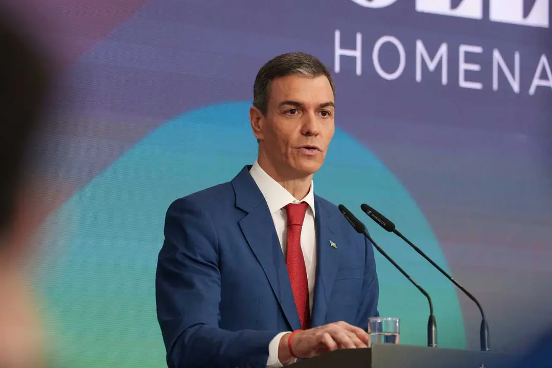 El presidente del Gobierno, Pedro S&aacute;nchez, durante el acto de homenaje al pueblo gitano con motivo del 600 aniversario de su llegada a Espa&ntilde;a, en el Complejo de la Moncloa, a 21 de febrero de 2026