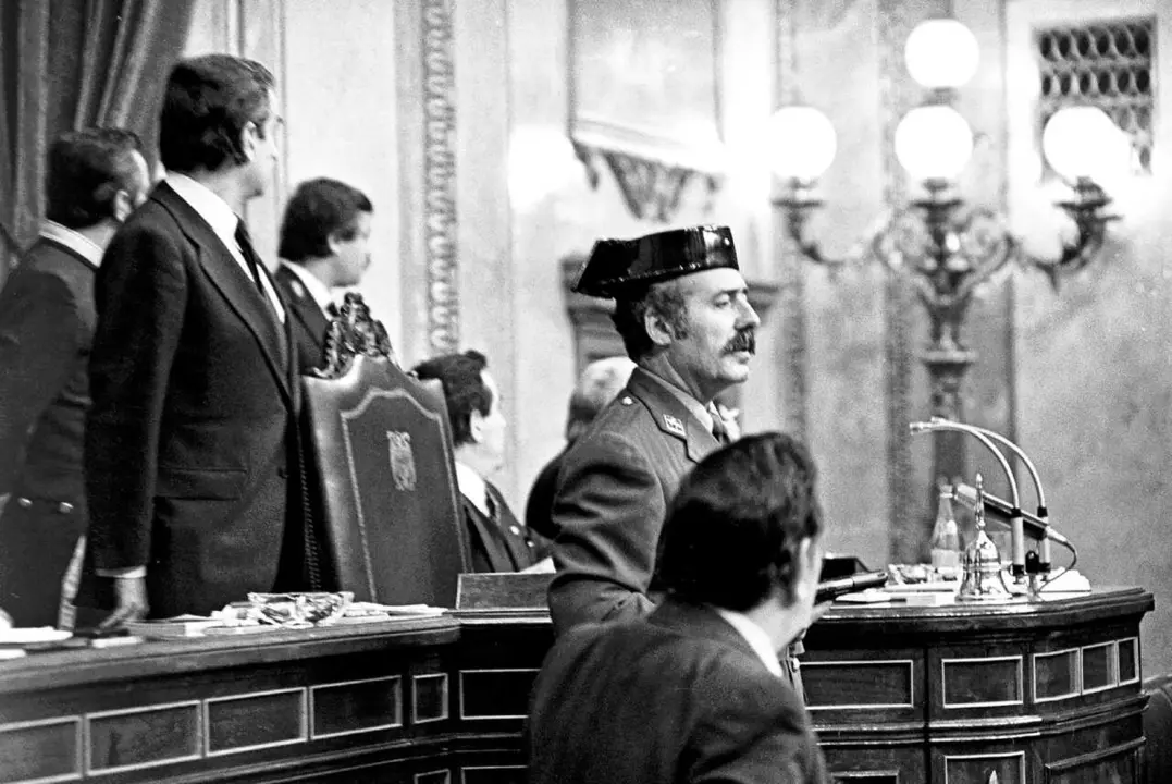 Archivo - MADRID - 23 DE FEBRERO DE 1981: El teniente coronel de la Guardia Civil Antonio Tejero Molina en el Congreso de los Diputados durante el golpe de Estado del 23F