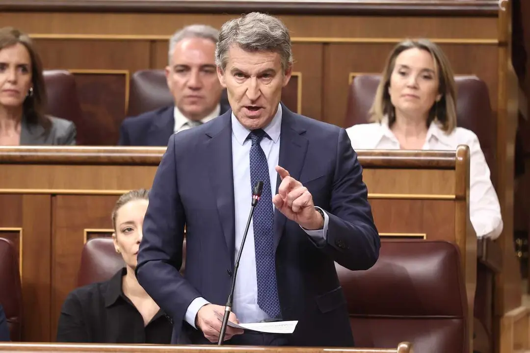 El presidente del Partido Popular, Alberto N&uacute;&ntilde;ez Feij&oacute;o, durante una sesi&oacute;n de control al Gobierno, en el Congreso de los Diputados, a 25 de febrero de 202, en Madrid (Espa&ntilde;a). 