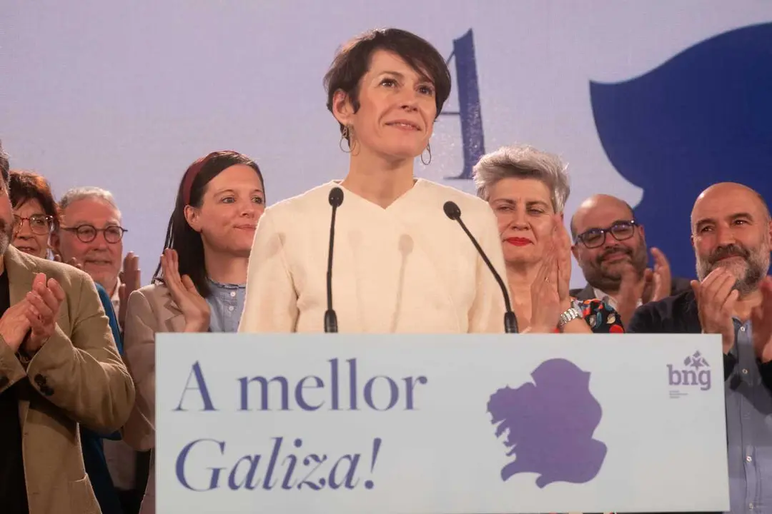 Archivo - La candidata del Bloque Nacionalista Galego (BNG) a la presidencia de la Xunta, Ana Pont&oacute;n, ofrece una rueda de prensa tras el seguimiento de la jornada electoral de los comicios auton&oacute;micos de Galicia, a 18 de febrero de 2024, en Santiago de Co