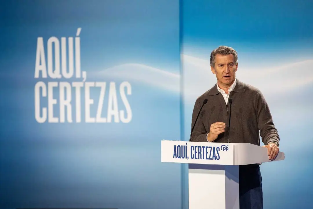 El presidente del Partido Popular, Alberto N&uacute;&ntilde;ez Feij&oacute;o, durante un acto de campa&ntilde;a en Castilla y Le&oacute;n