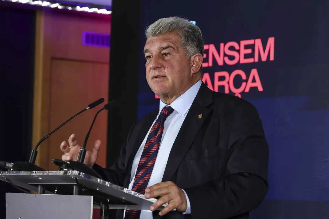 Joan Laporta attends the press conference during the presentation of his candidacy for the presidency of FC Barcelona with the &lsquo;Defensem el Bar&ccedil;a&rsquo; platform at Sede &lsquo;Defensem el Bar&ccedil;a&rsquo; on February 17, 2026 in Barcelona, Spain.