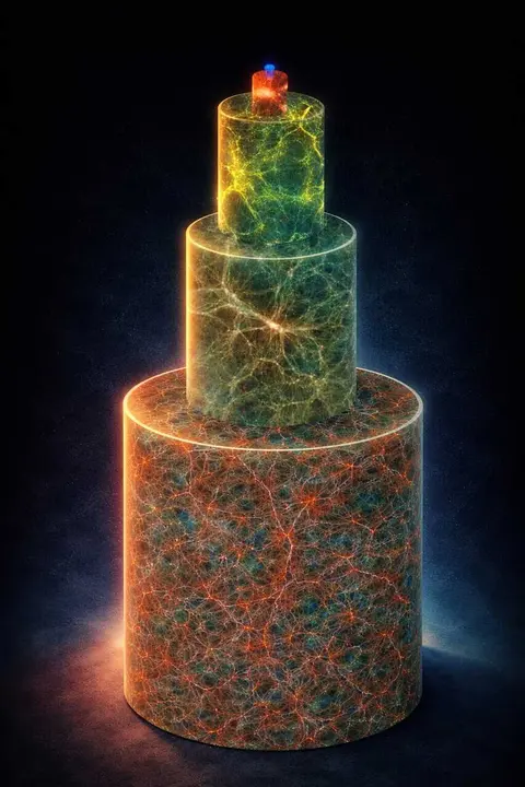 Representaci&oacute;n visual de la diferencia de vol&uacute;menes de cada simulaci&oacute;n usada en el trabajo. La diferencia de vol&uacute;menes de cada cilindro representa la diferencia de vol&uacute;menes de las cajas simuladas usadas.