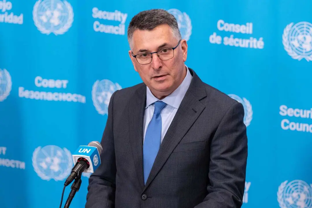 El ministro de Asuntos Exteriores de Israel, Gideon Sa'ar, durante el Consejo de Seguridad de la ONU, en Nueva York.