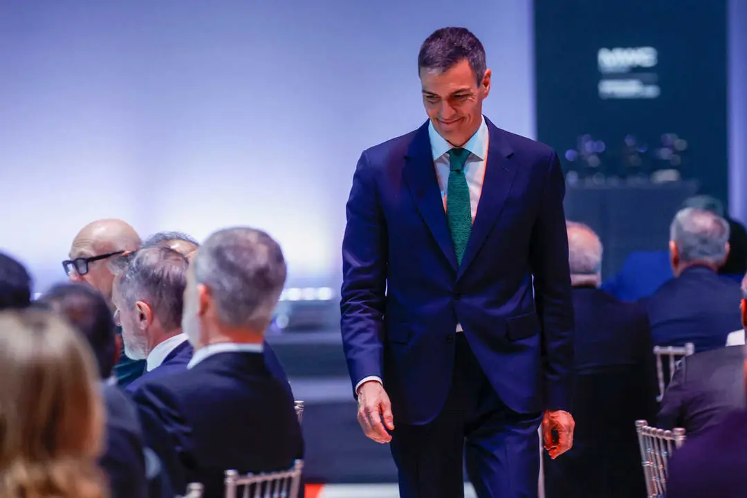 El presidente del Gobierno, Pedro S&aacute;nchez, durante la cena oficial de inauguraci&oacute;n del Mobile World Congress (MWC) Barcelona 2026, en el Museu Nacional d'Art de Catalunya, a 1 de marzo de 2026, en Barcelona, Catalunya (Espa&ntilde;a). 