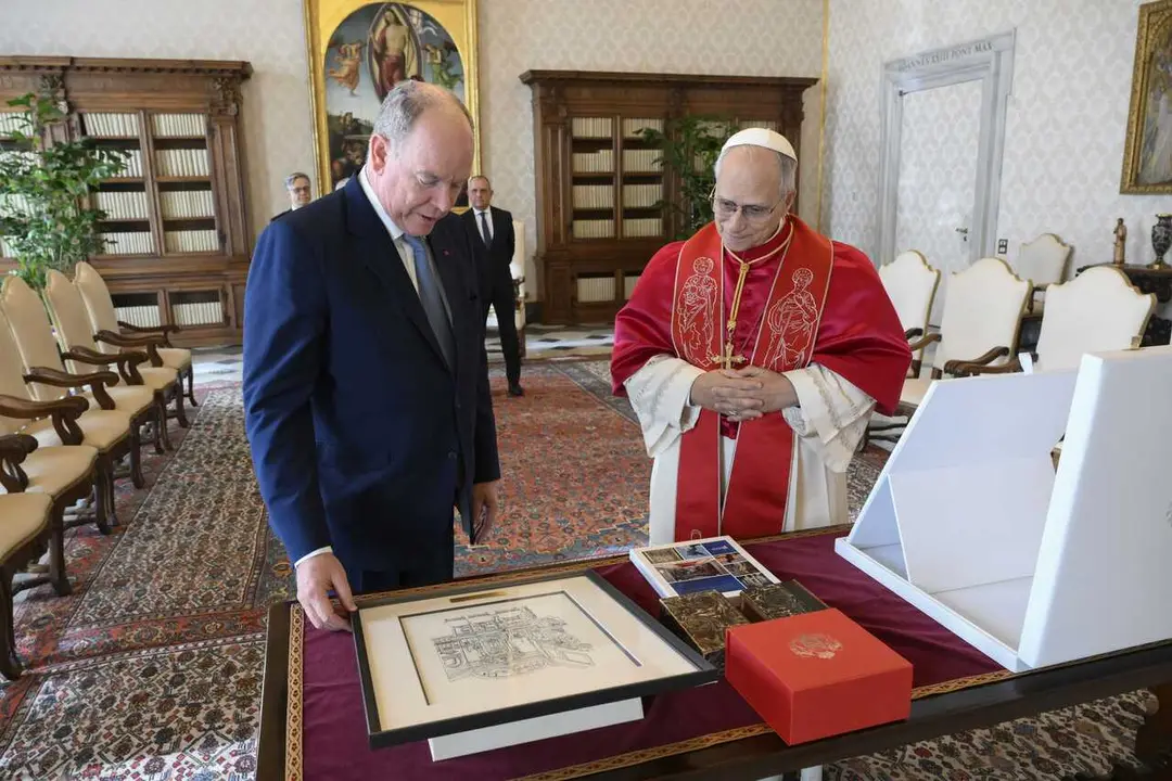 Italy, Rome, Vatican January 17, 2026  Pope Leo XIV receives Prince Albert II of Monaco in audience at the Apostolic Palace.. Photograph by VATICAN MEDIA/ Catholic Press Photo RESTRICTED TO EDITORIAL USE - NO MARKETING - NO ADVERTISING CAMPAIGNS.