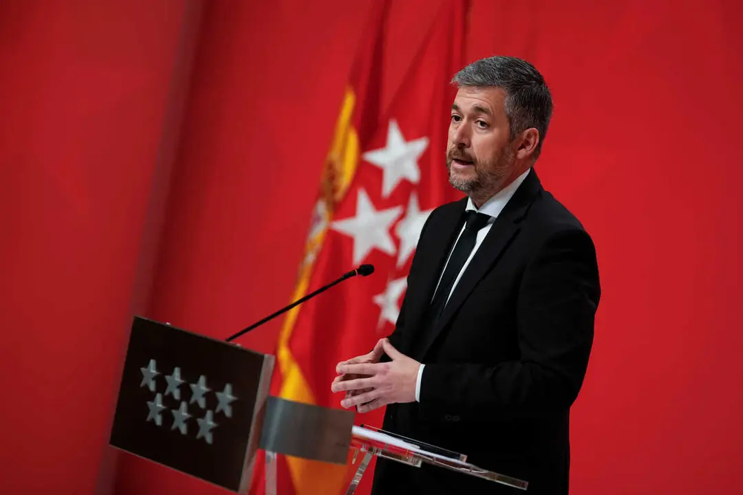 El consejero de Presidencia, Justicia y Administraci&oacute;n Local de la Comunidad de Madrid, Miguel &Aacute;ngel Garc&iacute;a Mart&iacute;n, en rueda de prensa posterior al Consejo de Gobierno