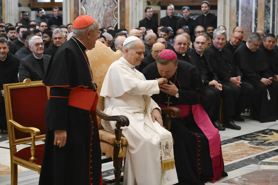 Italy, Rome, Vatican March 13, 2026  Pope Leo XIV receives in private audience the participants in the course on the Internal Forum organized by the Apostolic Penitentiary. Photograph by VATICAN MEDIA/ Catholic Press Photo RESTRICTED TO EDITORIAL USE - NO MARKETING - NO ADVERTISING CAMPAIGNS.