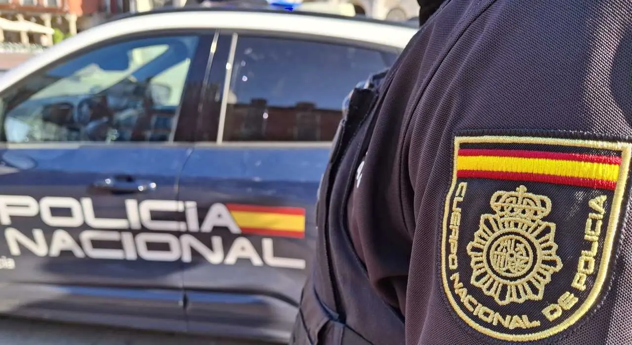 Imagen de archivo de un agente de Polic&iacute;a Nacional junto a un coche patrulla 