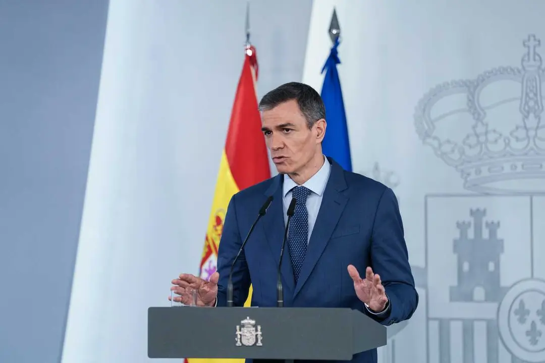 El presidente del Gobierno, Pedro S&aacute;nchez, durante una rueda de prensa posterior al Consejo de Ministros extraordinario, en el Palacio de la Moncloa, a 20 de marzo de 2026, en Madrid (Espa&ntilde;a). S&aacute;nchez ha informado del plan integral de respuesta a las cons
