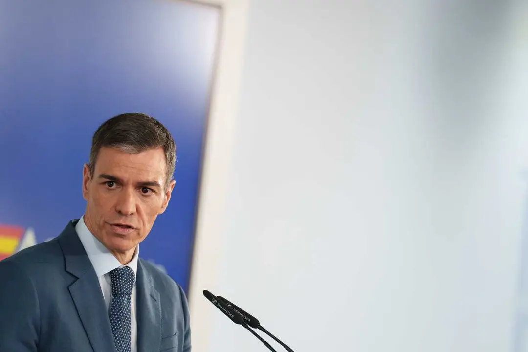 El presidente del Gobierno, Pedro S&aacute;nchez, durante una rueda de prensa posterior al Consejo de Ministros extraordinario, en el Palacio de la Moncloa, a 20 de marzo de 2026, en Madrid (Espa&ntilde;a). S&aacute;nchez ha informado del plan integral de respuesta a las cons