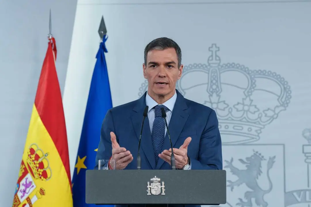 El presidente del Gobierno, Pedro S&aacute;nchez, durante una rueda de prensa posterior al Consejo de Ministros extraordinario, en el Palacio de la Moncloa, a 20 de marzo de 2026, en Madrid (Espa&ntilde;a)