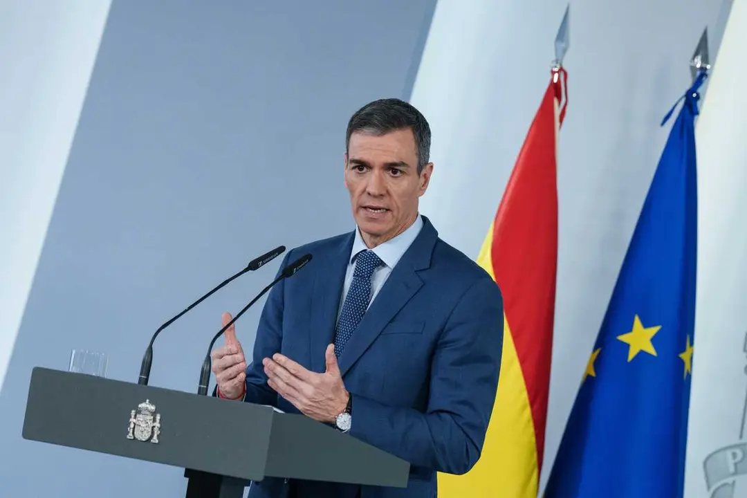 El presidente del Gobierno, Pedro S&aacute;nchez, durante una rueda de prensa.