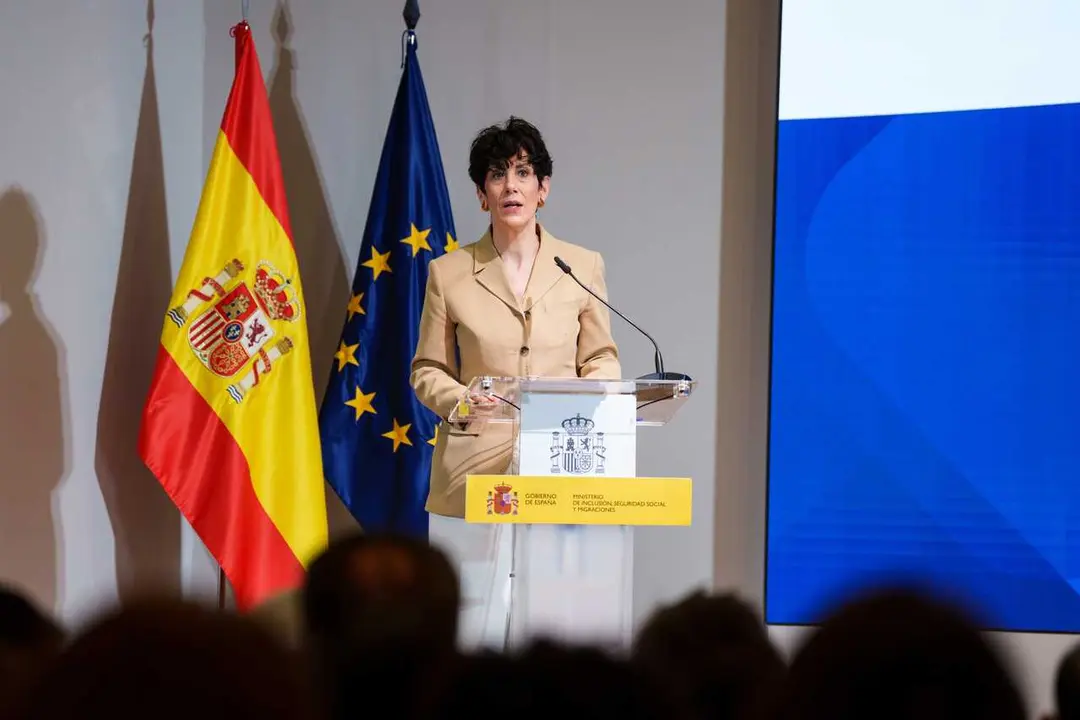 La ministra de Inclusi&oacute;n, Seguridad Social y Migraciones, Elma Saiz, participan en la presentaci&oacute;n de INTegraSS, a 9 de abril de 2026, en Madrid (Espa&ntilde;a). INTegraSS es la nueva herramienta de proyecci&oacute;n de las pensiones de la Seguridad Social.